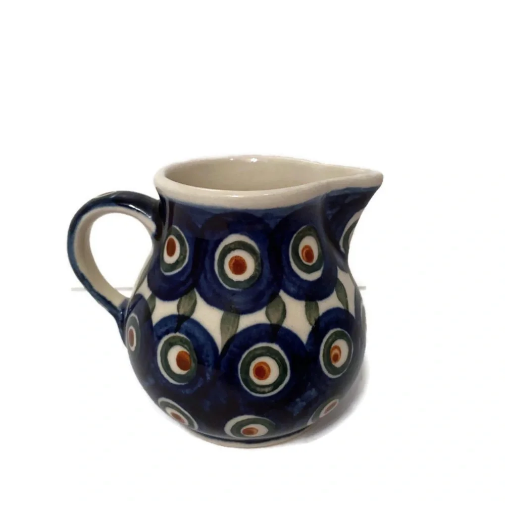 POLISH POTTERY CREAMER MINI PITCHER BLUE WHITE HANDMADE HOME BOLESLAWIEC